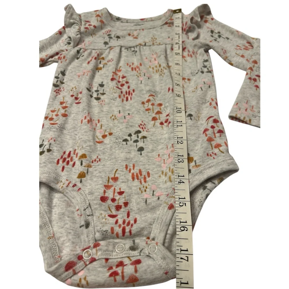 Carter’s Bodysuit 24M Long Sleeve Ruffle Fit Mushroom Print Naturecore